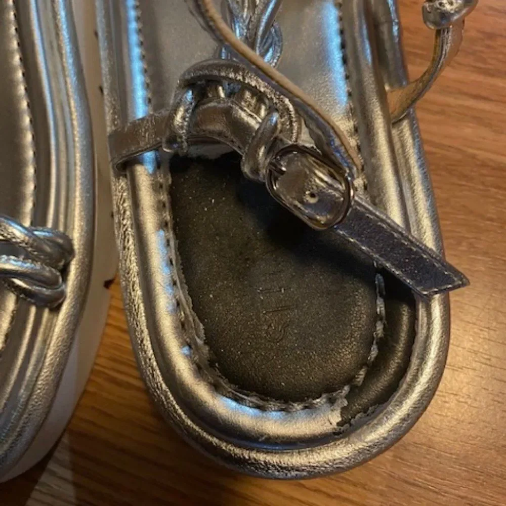Stuart Weitzman Silver Calypso Lift Metallic Leather Platform, size 8.5